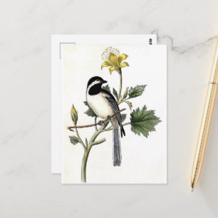 Vintage-Vogel und eine gelbe Blume Postkarte