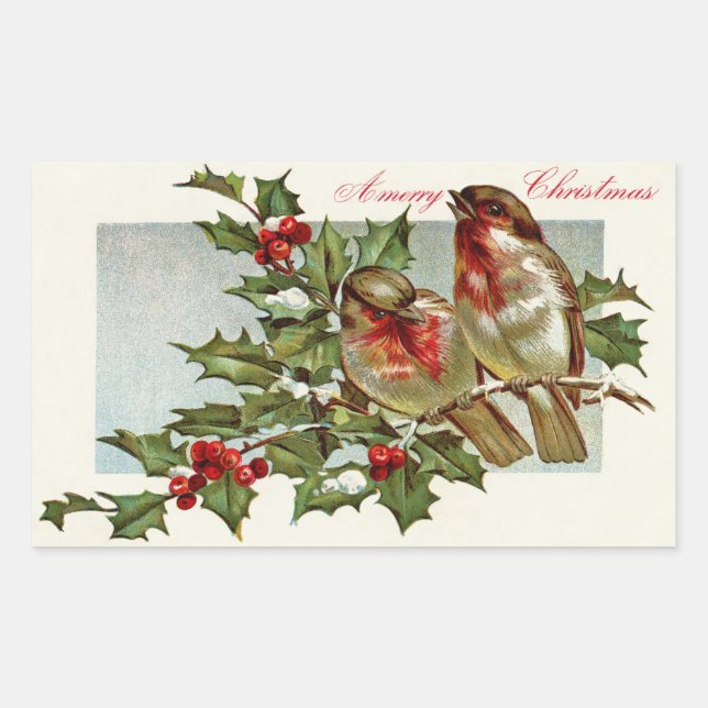 Vintage Vögel und Heiligabend Rechteckiger Aufkleber (Vorderseite)