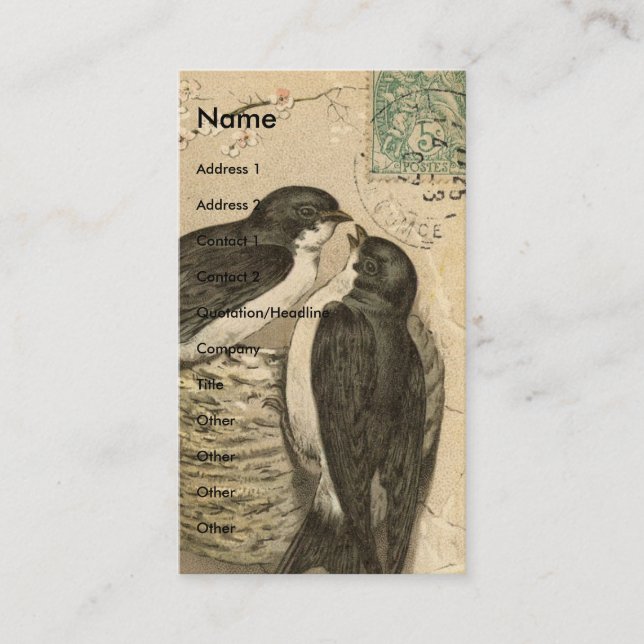 Vintage Vögel und Nest Visitenkarte (Vorderseite)