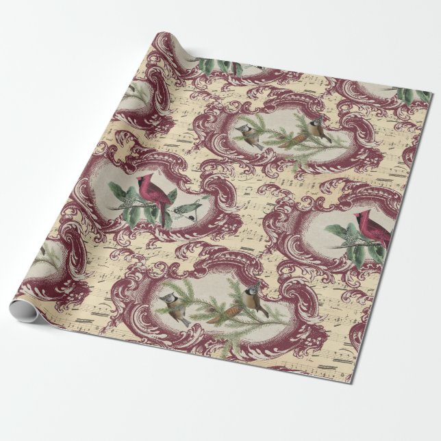 Vintage Vögel und Noten Geschenkpapier (Ungerollt)