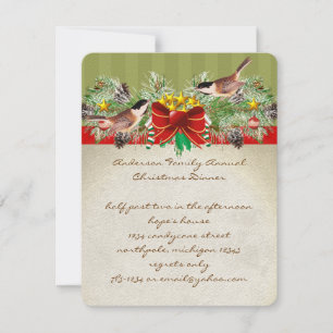 Vintage Vögel Weihnachts-Abendessen Einladung Part