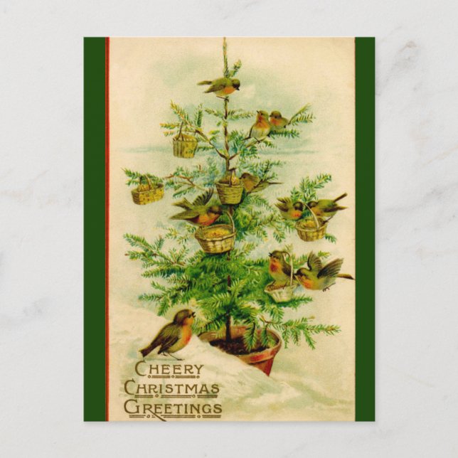 Vintage Vögel Weihnachtsgrüße Gruß Postkarte (Vorderseite)