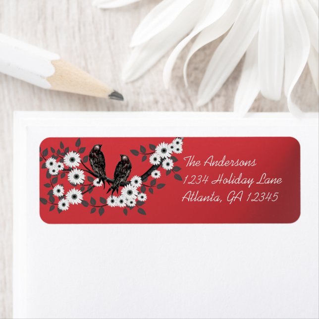 Vintage Vögel Weiße Blume Weihnachten Rote Labels (Insitu)