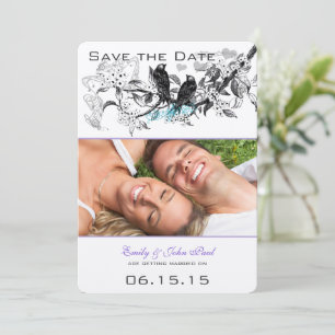 Vintage Vögel Weiße Blumen Hochzeit Termin vormerk Save The Date