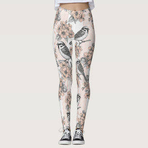 Vintage-Vogelblüten-Toile-Streifen (1) Leggings