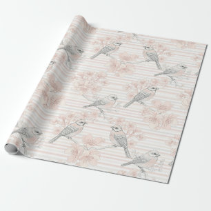 Vintage-Vogelblüten-Toile-Streifen (7) Geschenkpapier