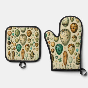 Vintage-Vogeleier Französische Fischeier-Kunst Ofenhandschuh & Topflappen-Set