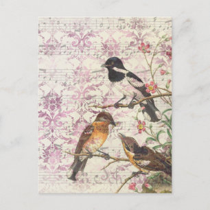 Vintage-Vogelephemeren-Decoupage Postkarte