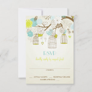 VINTAGE VOGELKÄFIG BLUMEN FRÜHLING RSVP KARTE