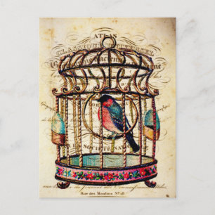 Vintage-Vogelkäfig französische Papierkunst-Postka Postkarte