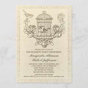 Vintage Vogelkäfig-Verlobungs-Party Einladungen