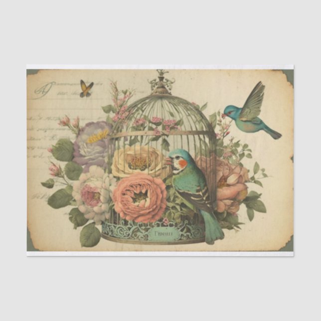 Vintage Vogelkäfigdecoupage Seidenpapier (Vorderseite)