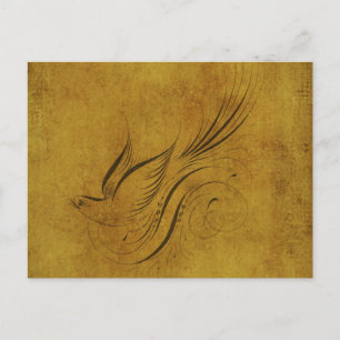 Vintage Vogelkalligraphie auf Gold Postkarte