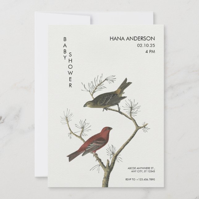 Vintage Vogelkunst Japanische Kinderdusche Einladung (Vorderseite)