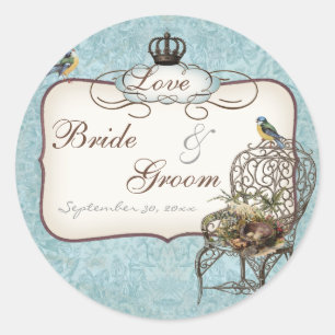Vintage Vogelnest auf Stuhl, Hochzeitseinladung Runder Aufkleber
