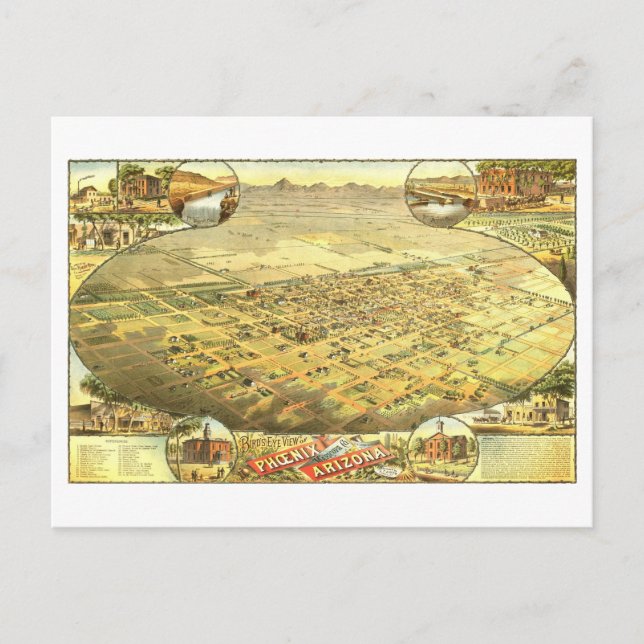 Vintage Vogelperspektive von Phoenix, Arizona, Postkarte (Vorderseite)