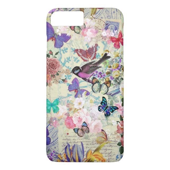 Vintage Vogelschmetterlinge erröten rosa Case-Mate iPhone Hülle (Rückseite)
