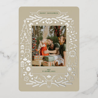 Vintage-Volkskunst-Weihnachtsfoto Folien Feiertagskarte