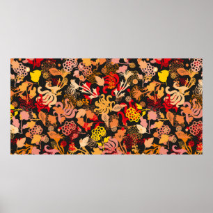 Vintage, von Hand gezeichnete, nahtlose Blumenmust Poster