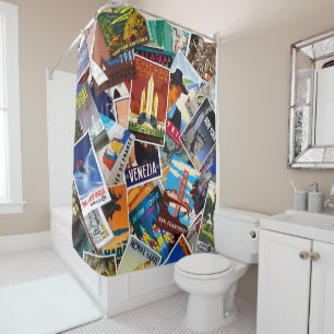 Vintage voyage Collage no 1 Rideau de douche