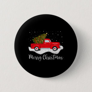 Vintage Wagon Christmas Tree on Car Xmas Red Ding Button