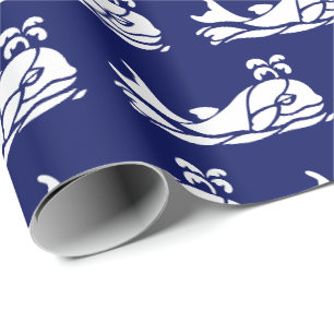 Vintage-Wal-Tülle-Silhouette-Zeichnung Weiß Blau Geschenkpapier