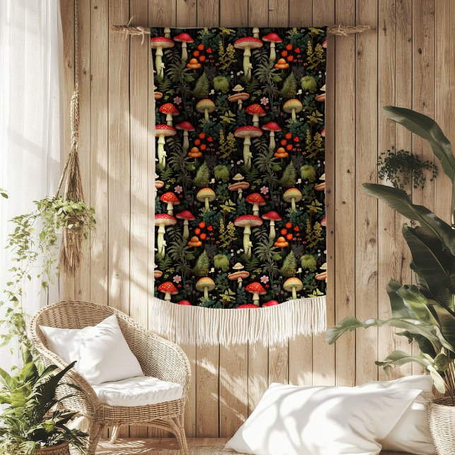 Vintage-Wald-Decke Pilze & Rustikaler Stil Fleecedecke (Vintage Forest Blanket Mushrooms & Rustic Style)