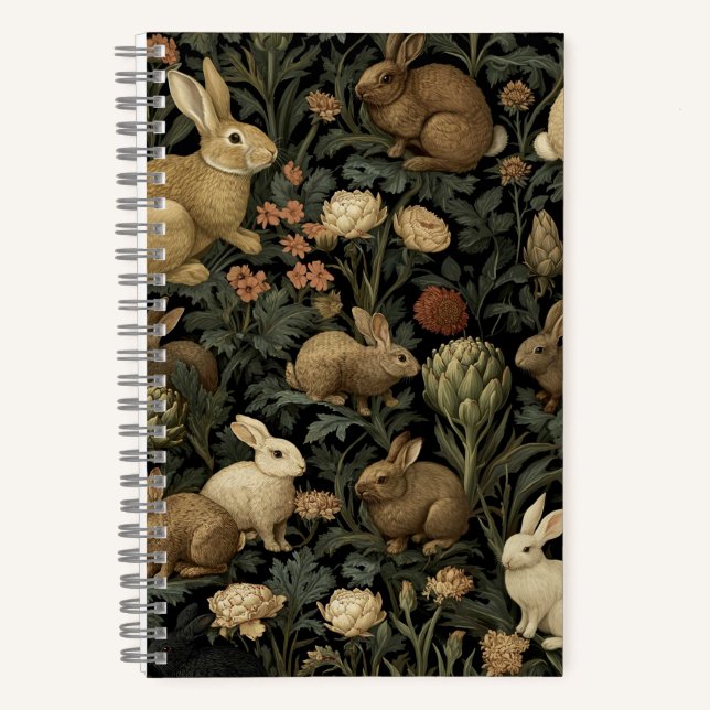 Vintage-Wald-Hasen-Muster dunkle Botanik Notizbuch (Vorderseite)