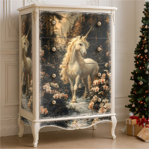 Vintage-Wald-Wald-Einhorn-Decoupage-Handwerk. Seidenpapier