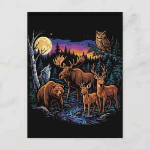 Vintage-Wald-Wildtiere-Elch-Bär-Wolf-De Postkarte