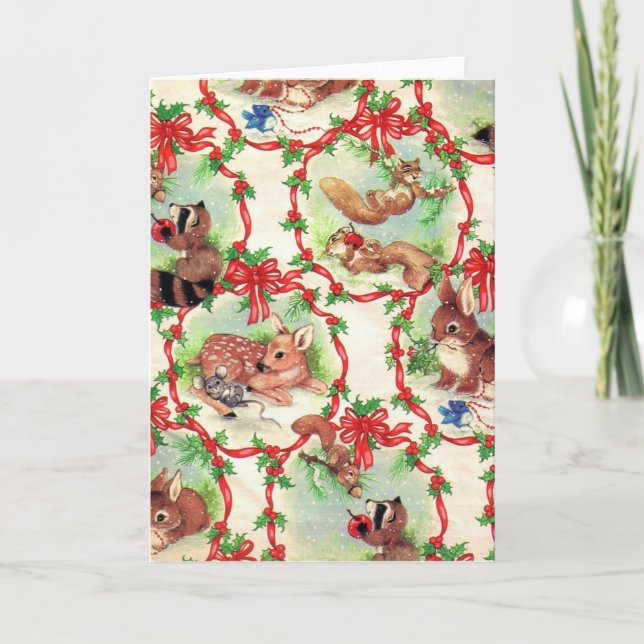 Vintage Waldkreaturen Weihnachtskarte Feiertagskarte (Vorderseite)