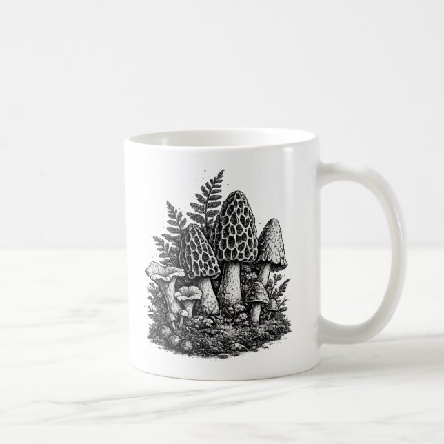 Vintage-Waldpilze Linolschnitt Kaffeetasse (Rechts)
