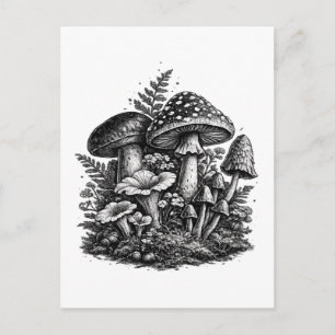 Vintage-Waldpilze Linolschnitt Postkarte