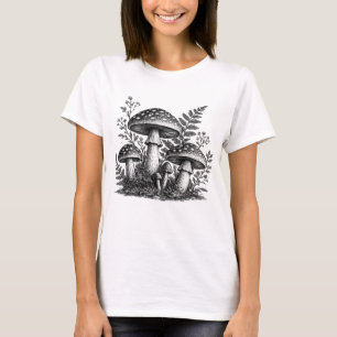 Vintage-Waldpilze Linolschnitt T-Shirt