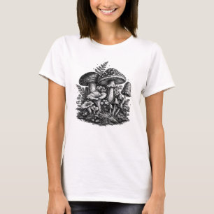 Vintage-Waldpilze Linolschnitt T-Shirt