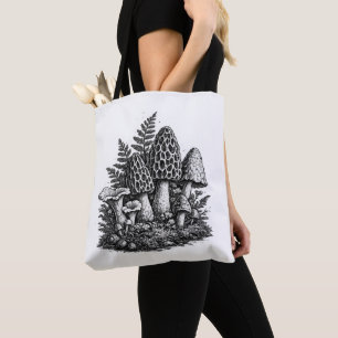 Vintage-Waldpilze Linolschnitt Tasche