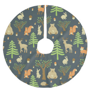 Vintage Waldtiere, Kindermuster. Polyester Weihnachtsbaumdecke