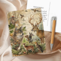 Vintage Waldtiere Wolf Deer Nature