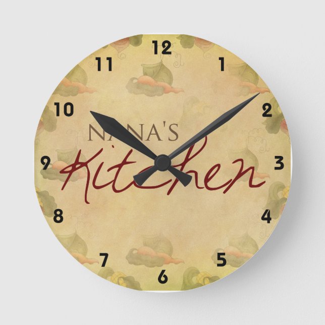 Vintage Wallpaper Nana's Kitchen Wall Clock Runde Wanduhr (Vorderseite)