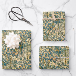 Vintage Walter Crane Ara und Zitrusfrucht Kunst Geschenkpapier Set