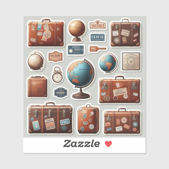 Vintage Wanderlust Travel & Suitcase Sticker Sheet (Blatt)