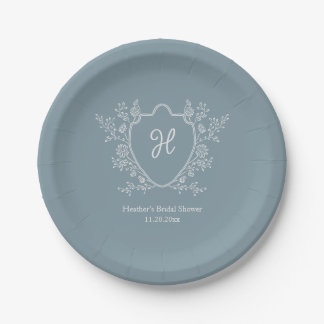 Vintage-Wappen-Blumen-Monogramm-Junggesellinnen-Ab Pappteller