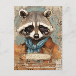 Vintage Waschbär-Collage Postkarte
