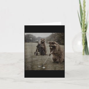 Vintage-Waschbär spielt Golf Golfer Golf-Liebhaber Karte
