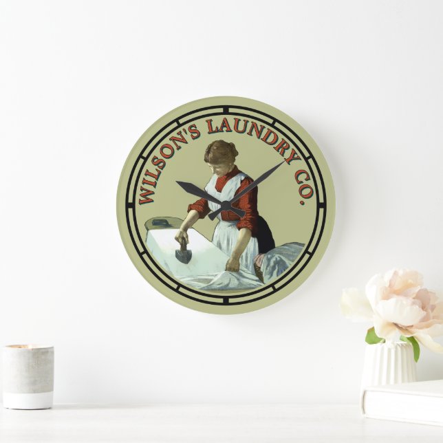 Vintage Wäscheschrift Große Wanduhr (Zuhause)