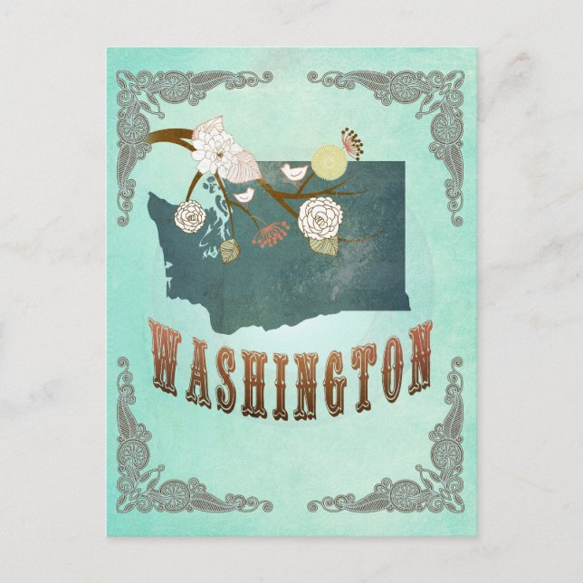 Vintage Washington Staat Map - Türkisblau Postkarte (Vorderseite)