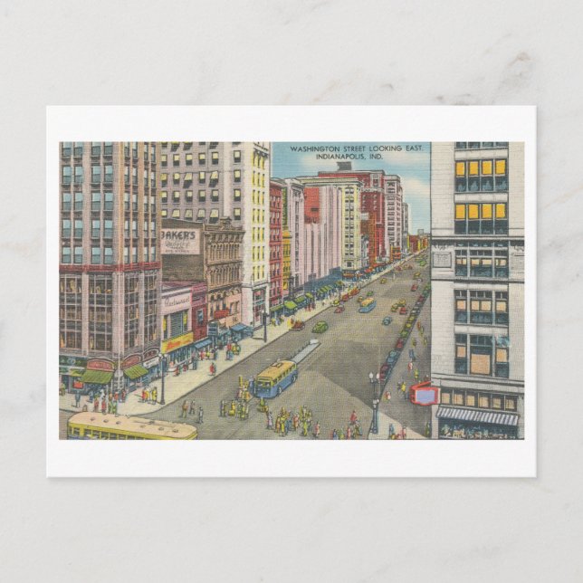 Vintage Washington Street Scene, Indianapolis Postkarte (Vorderseite)