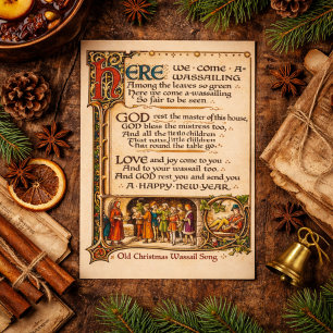 Vintage Wassail-Lied illuminierte Manuskriptkunst Flyer