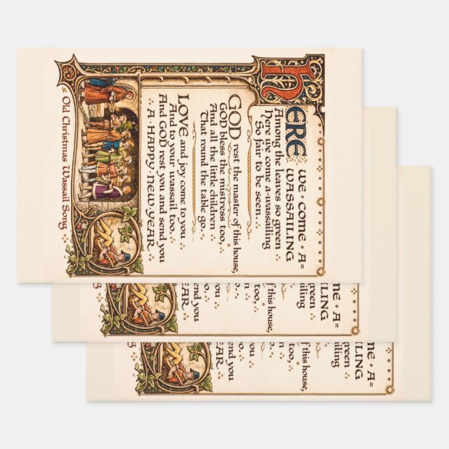 Vintage Wassail-Lied illuminierte Manuskriptkunst Geschenkpapier Set (Set)
