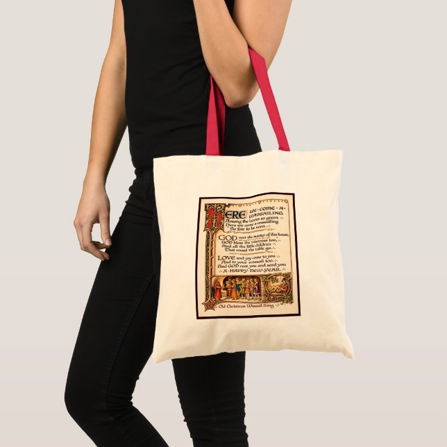 Vintage Wassail-Lied illuminierte Manuskriptkunst Tragetasche (Vorderseite (Produkt))